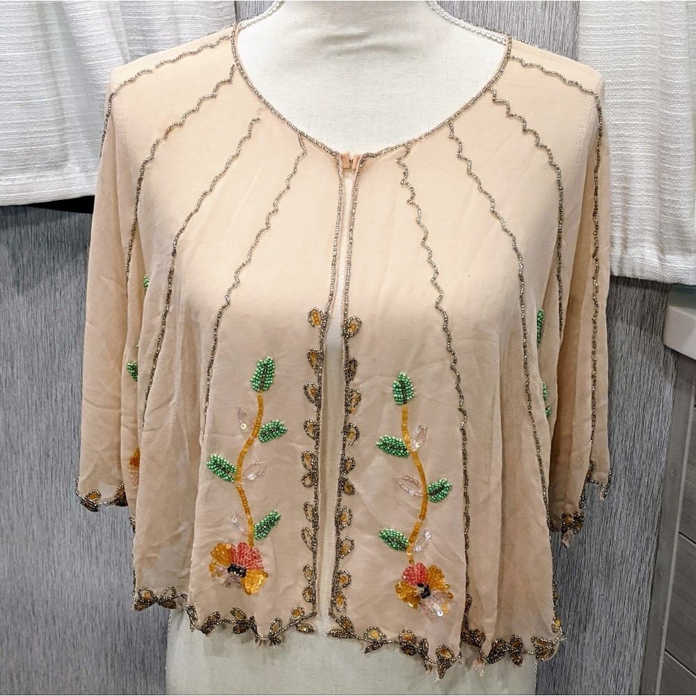 NWT Echo Beaded Sequined Sheer Capelet Bolero Shrug Shawl Cape